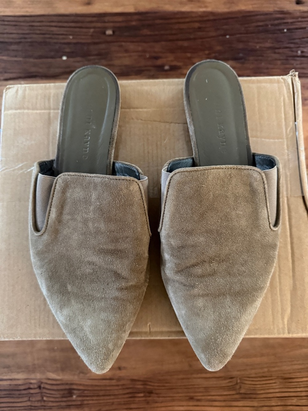 Jenni Kayne Women’s Pointed Toe Slip-On Mules in Taupe Suede